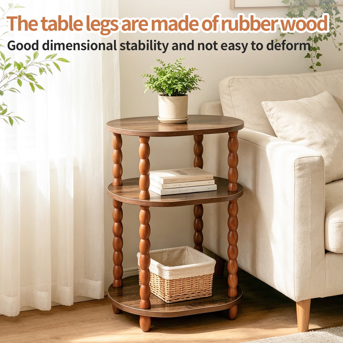 Elladera GOODLAN Wooden 3-Tier Side Table, Small End Table for Living Room and
