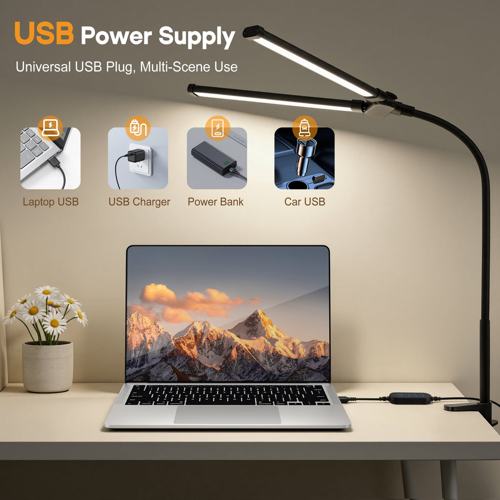 Elladera LED Desk Lamp with Clamp- 24W Dual Monitor Light, Ultra Wide Architect