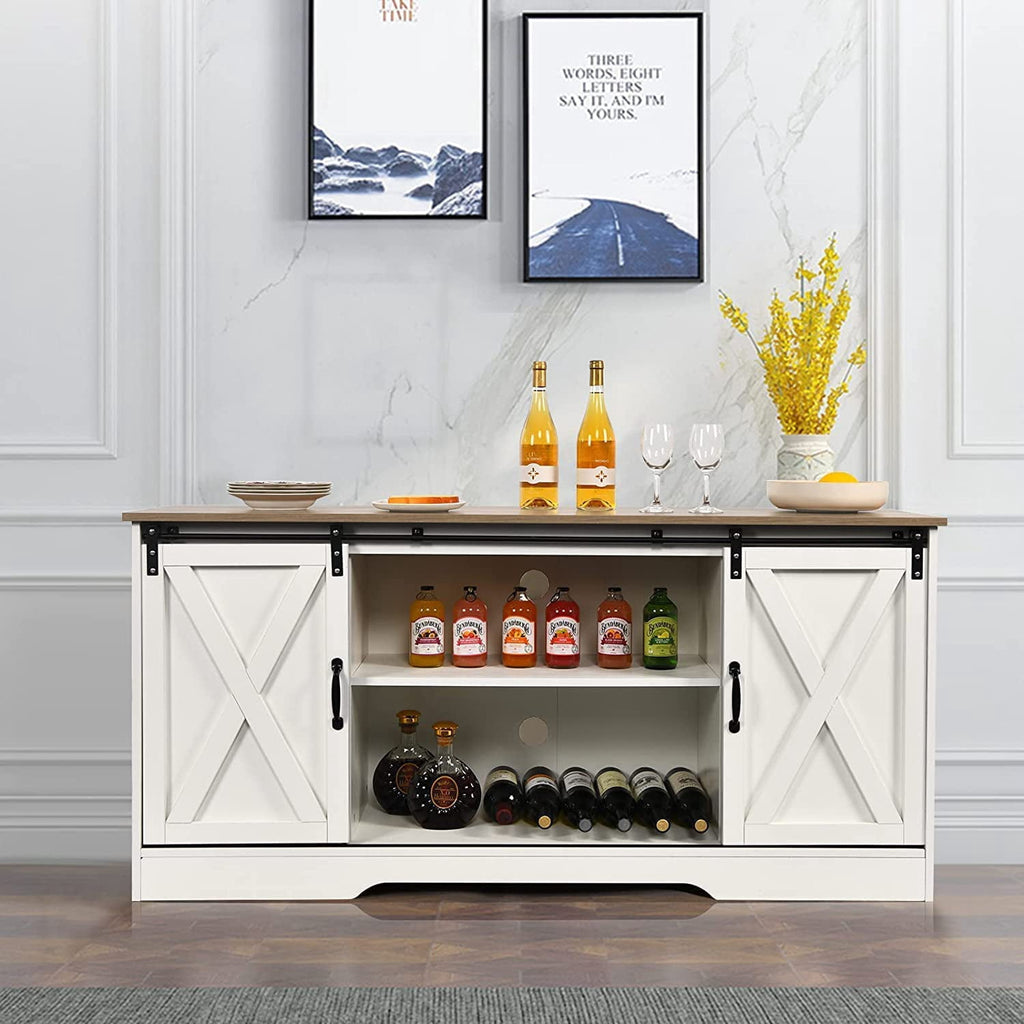 Elladera 59'' Modern Farmhouse TV Stand for 65 inch TV, Sliding Barn Door