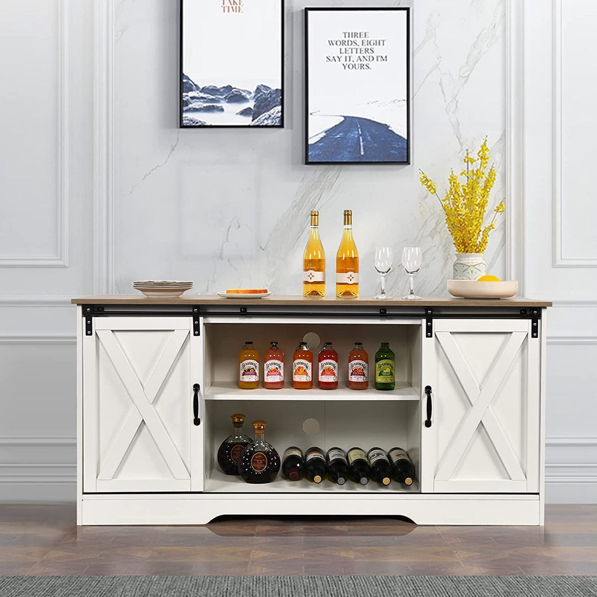 Elladera 59'' Modern Farmhouse TV Stand for 65 inch TV, Sliding Barn Door