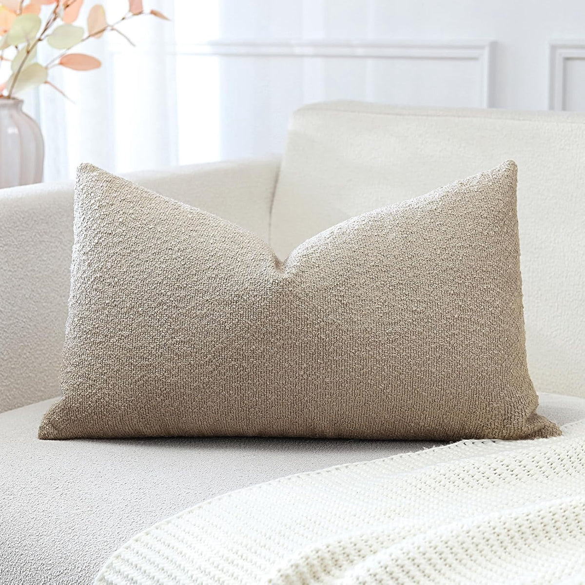 Elladera Set of 1 Textured Boucle Throw Pillow Cover, Square Cozy Soft Decorative