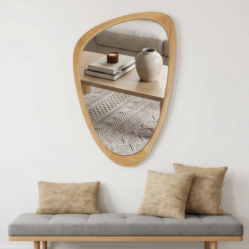 Elladera YIQMI 20x30 inch Teardrop MDF Wood Mirror Irregular Oak Wall Mirror for