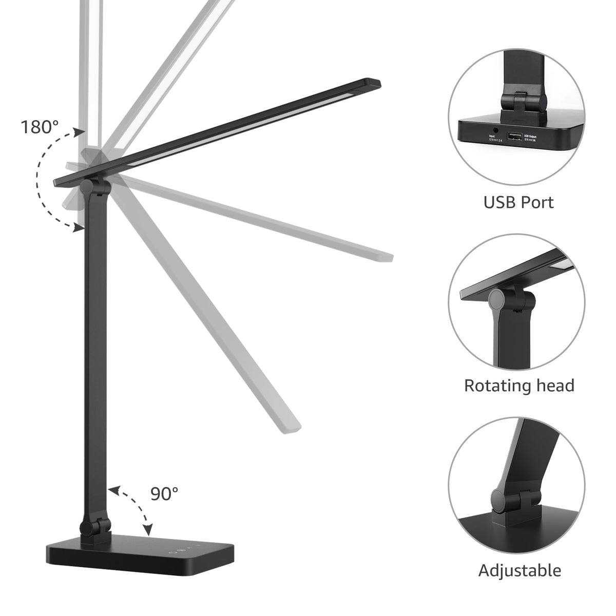 Elladera LED Dimmable Reading Desk Lamp with USB Charging Port, 15W 96 LEDs 550