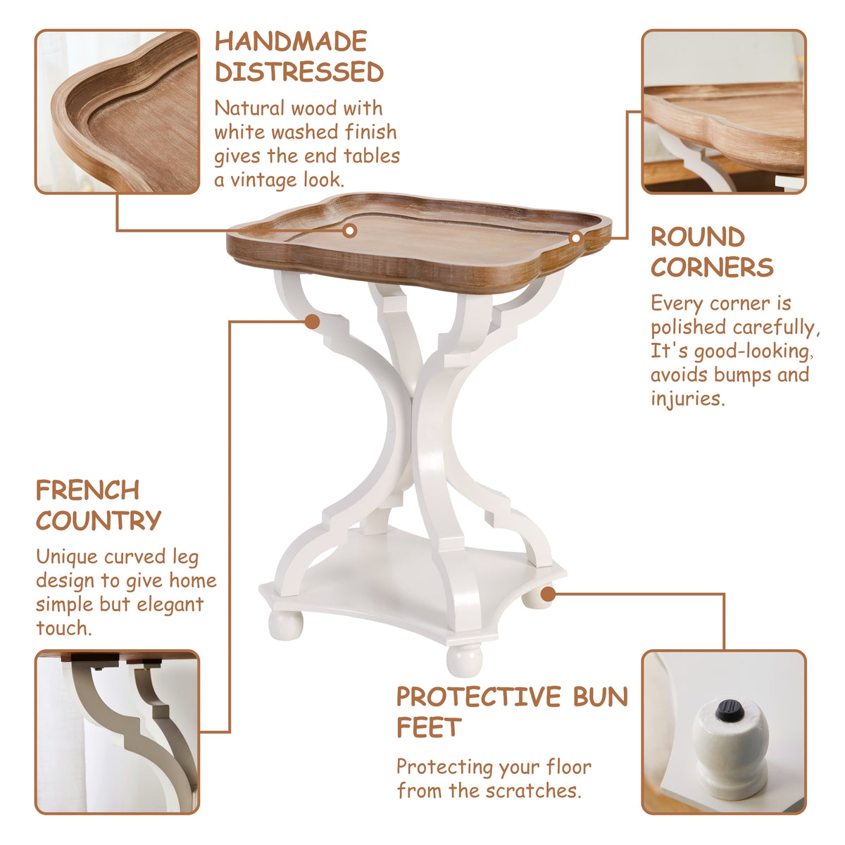Elladera COZAYH Rustic Farmhouse Cottage Core Accent End Table, Natural Tray Top