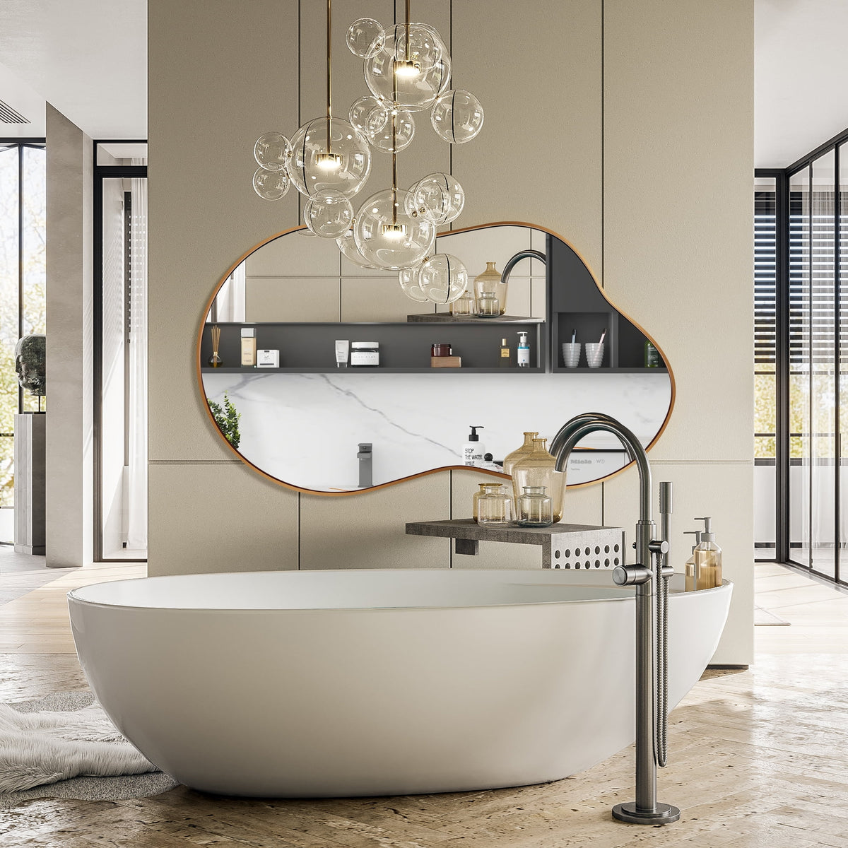 Elladera Irregular Wall Mirror 36"x20" Cloud Shaped Mirrors for Bathroom