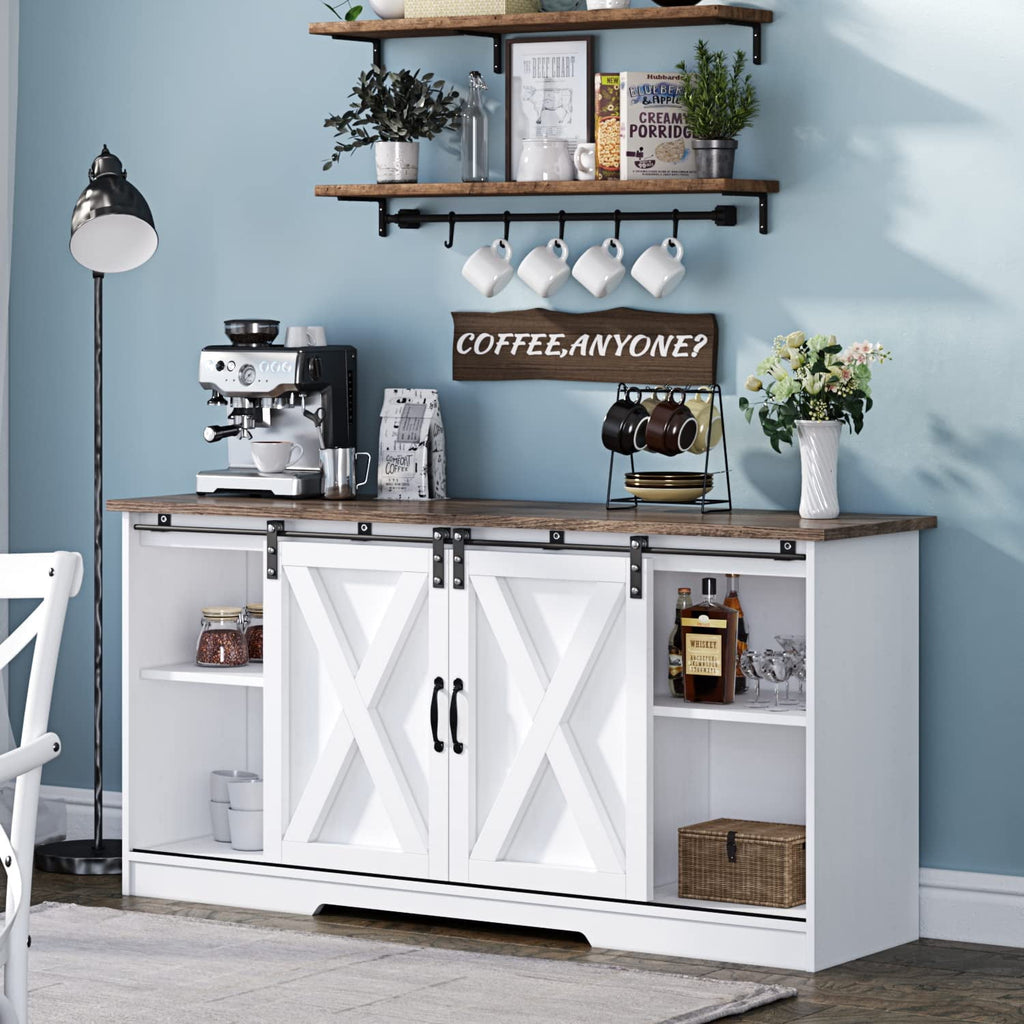 Elladera 59'' Modern Farmhouse TV Stand for 65 inch TV, Sliding Barn Door