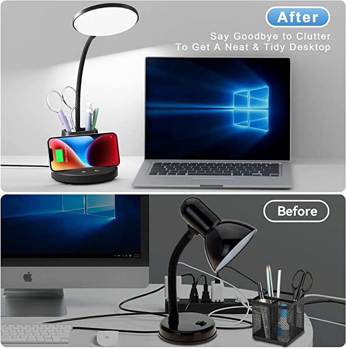 Elladera Sailstar LED Desk Lamp with Wireless Charger & Pen Holder, 3 Color Modes,