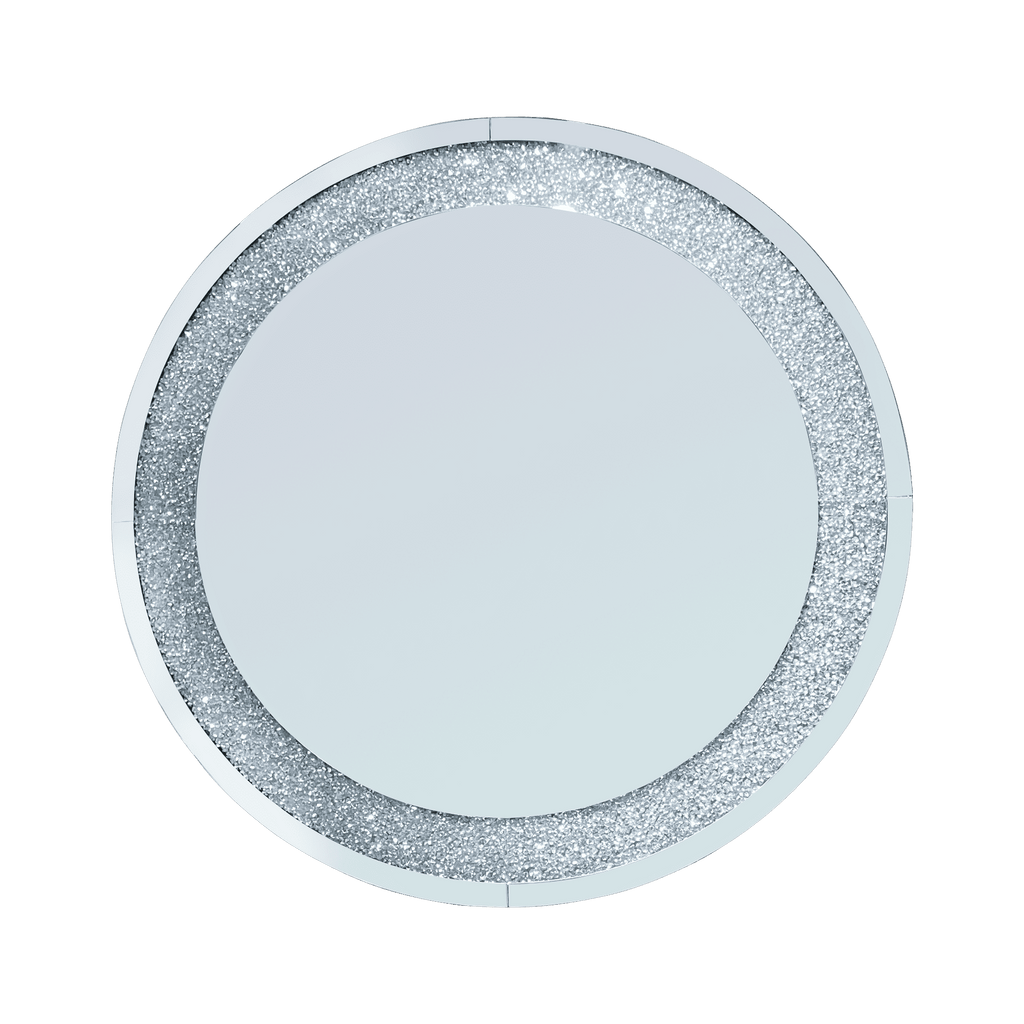 Elladera Modern Crystal Crush Diamond Sparkly Round Silver Wall Mirror- Handcrafted