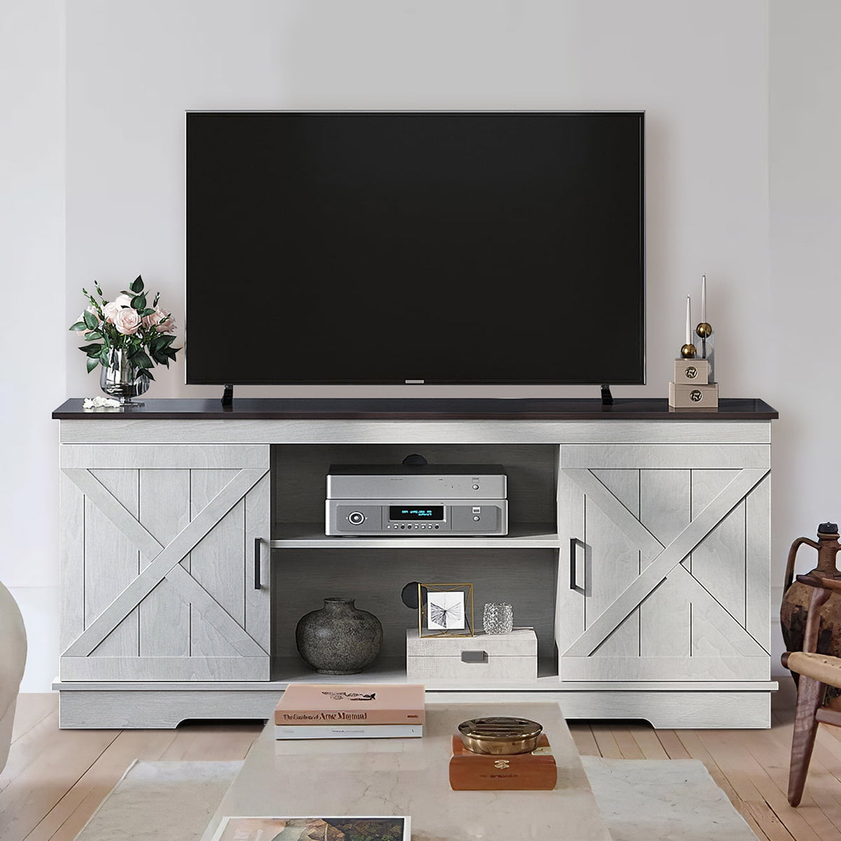 Elladera Dextrus Farmhouse TV Stand for 65 inch TV, Entertainment Center for Living