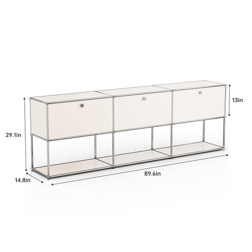 Elladera 2-Tier Accent Cabinet,Metal Storage Cabinets with 3 Doors,Open