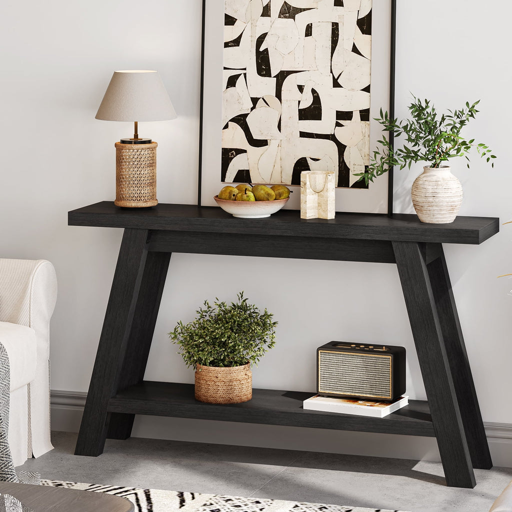 Elladera 54" Farmhouse 2-Tier Console Table,Wooden Entryway Sofa Table, Black