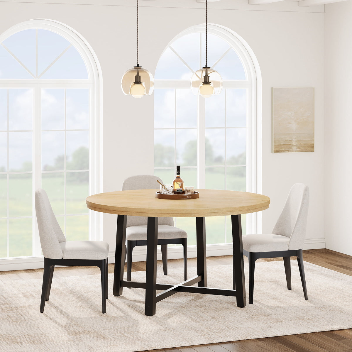 Elladera 47" Round Dining Table for 4-6 – Sturdy Wood Kitchen Table with Durable