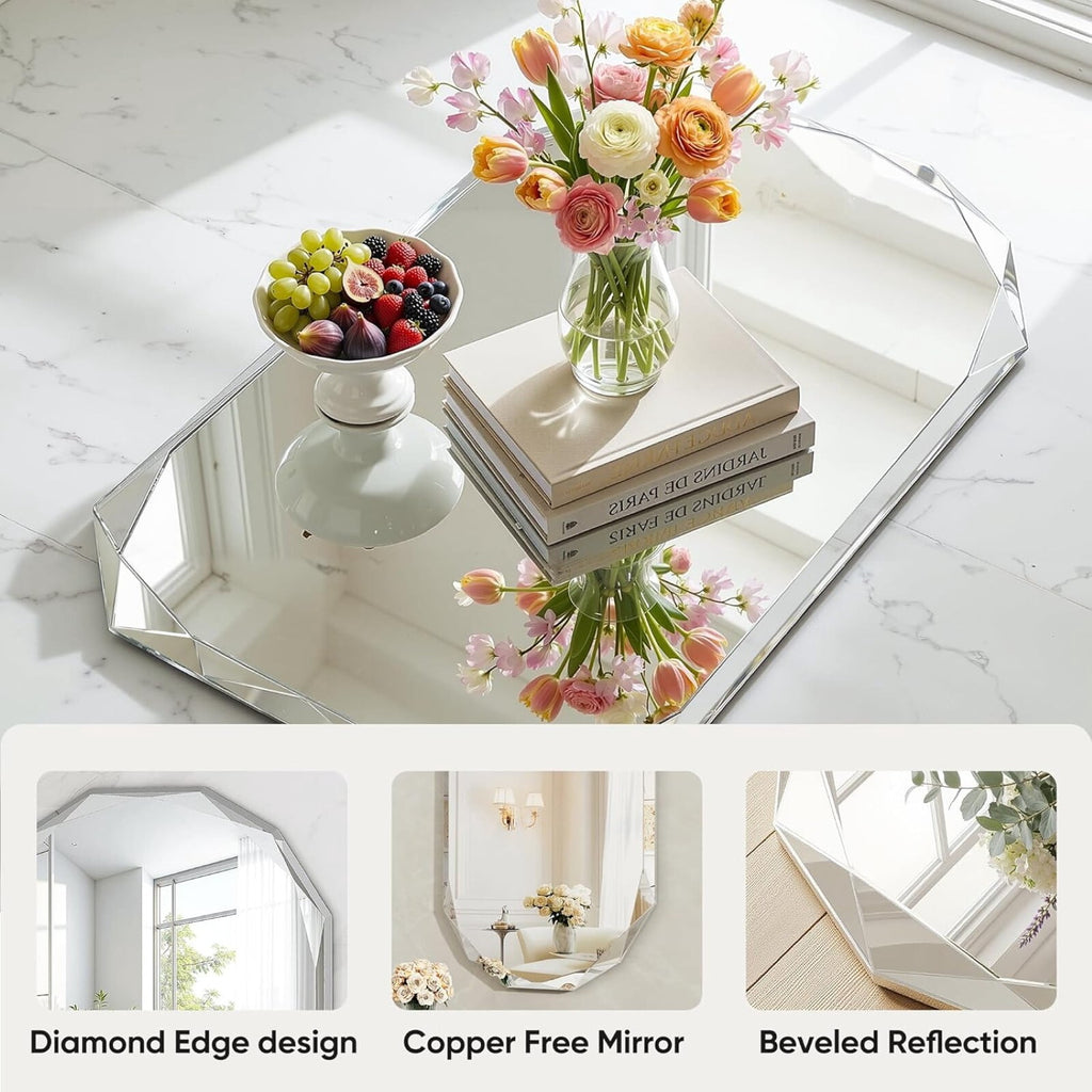 Elladera Gleamira 20"x28" Frameless Arched Bathroom Mirror Beveled Diamond Edge