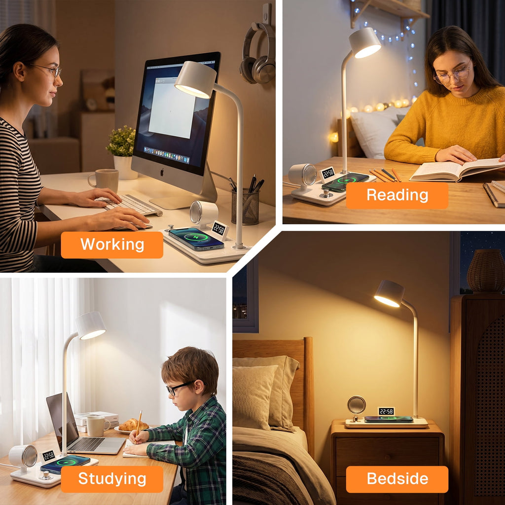 Elladera Behome 4-in-1 Desk Lamp with Wireless Charger, Digital Clock & Bluetooth