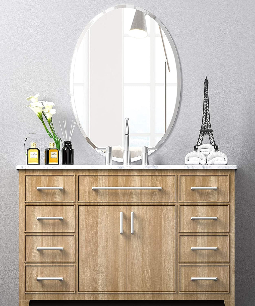 Elladera 20 x 28 Inch Frameless Oval Bathroom Mirror for Vanity, Beveled Edge White