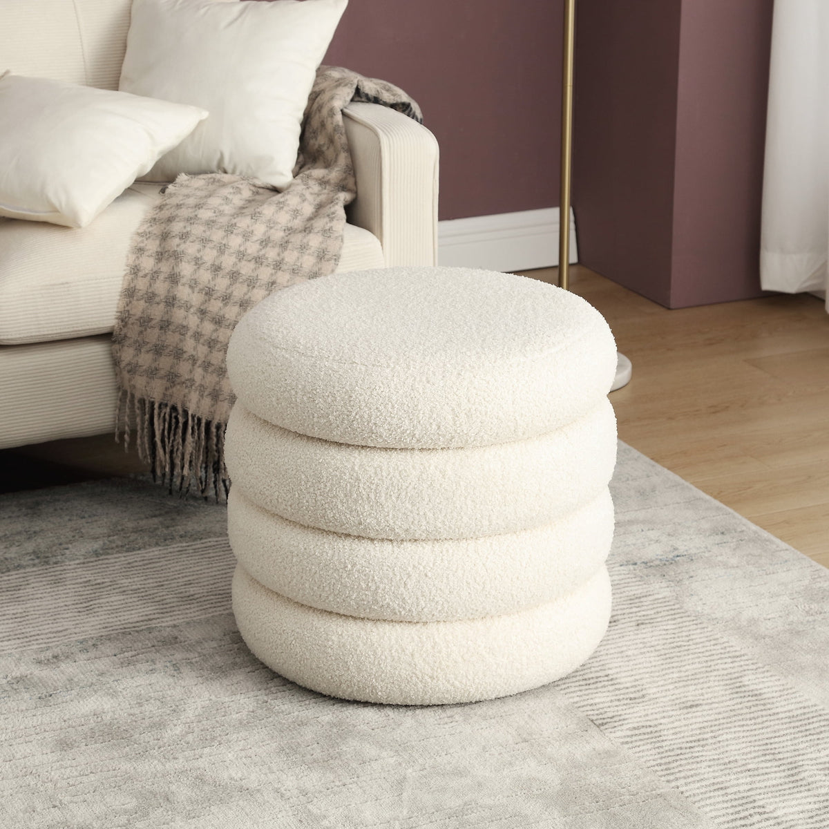 Elladera Zesthouse 19.5" Wide Round Boucle Storage Ottoman, Tufted Sherpa Ottoman