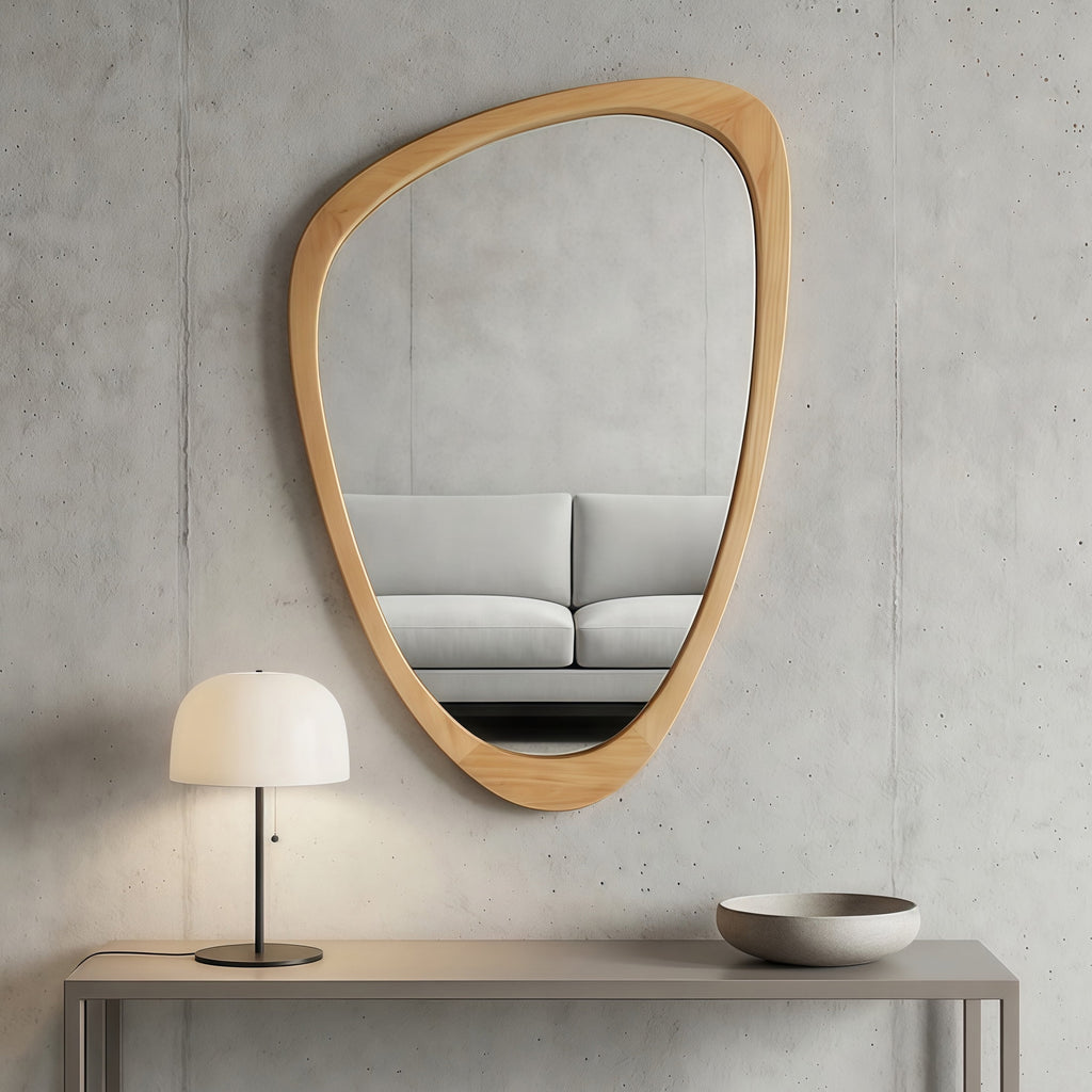 Elladera YIQMI 20x30 inch Teardrop MDF Wood Mirror Irregular Oak Wall Mirror for