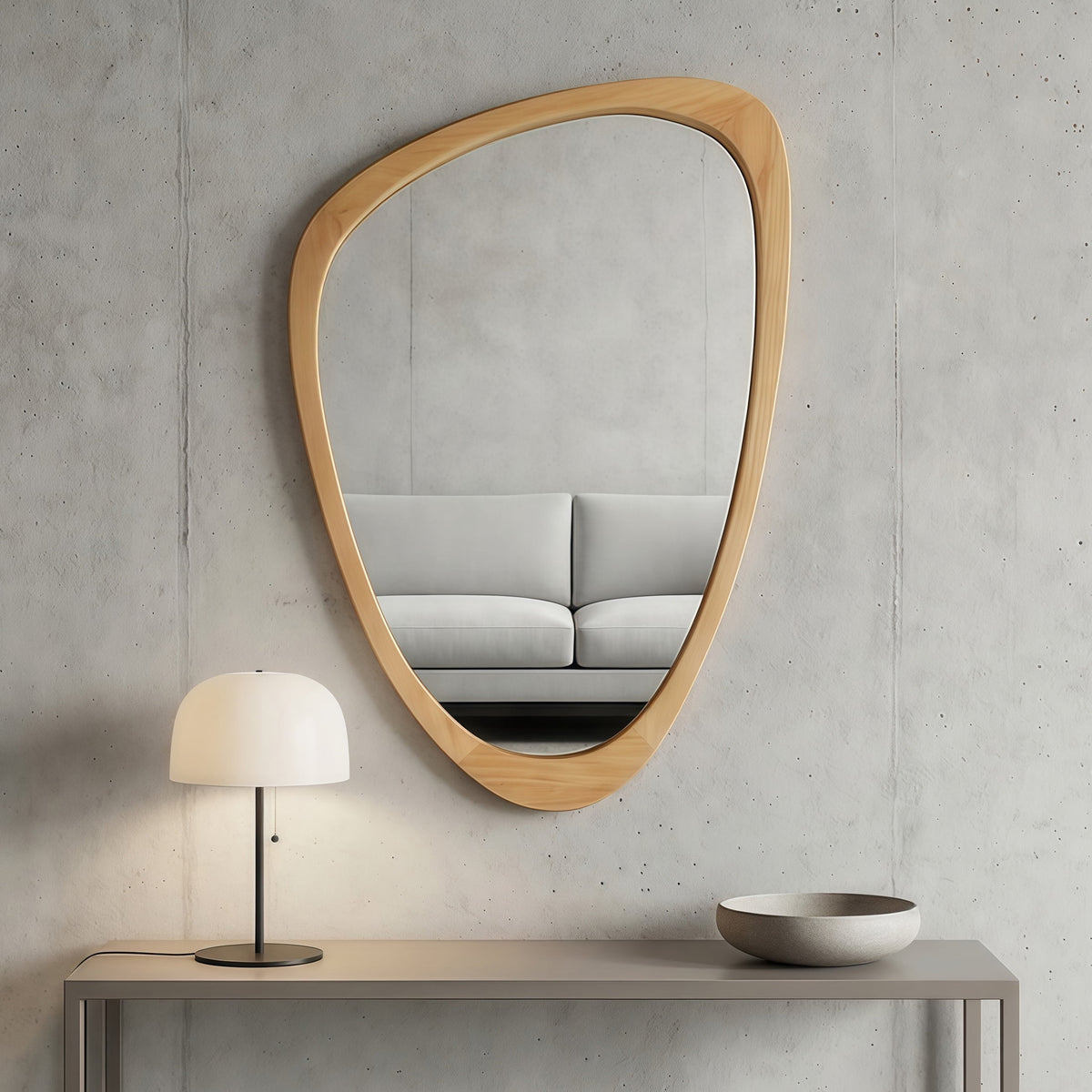 Elladera YIQMI 20x30 inch Teardrop MDF Wood Mirror Irregular Oak Wall Mirror for