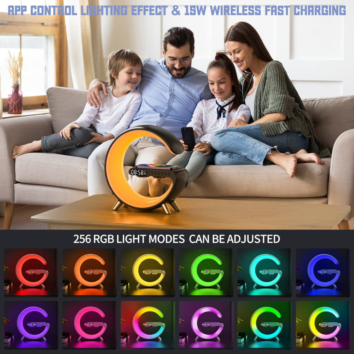 Elladera 2025 New Wireless Charger Atmosphere Lamp, 4-in-1 Bluetooth Speaker with