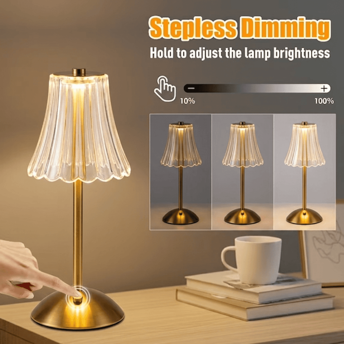 Elladera Cordless Table Lamp 2 Pack, 3 Color Temperatures & Stepless Dimming, Table