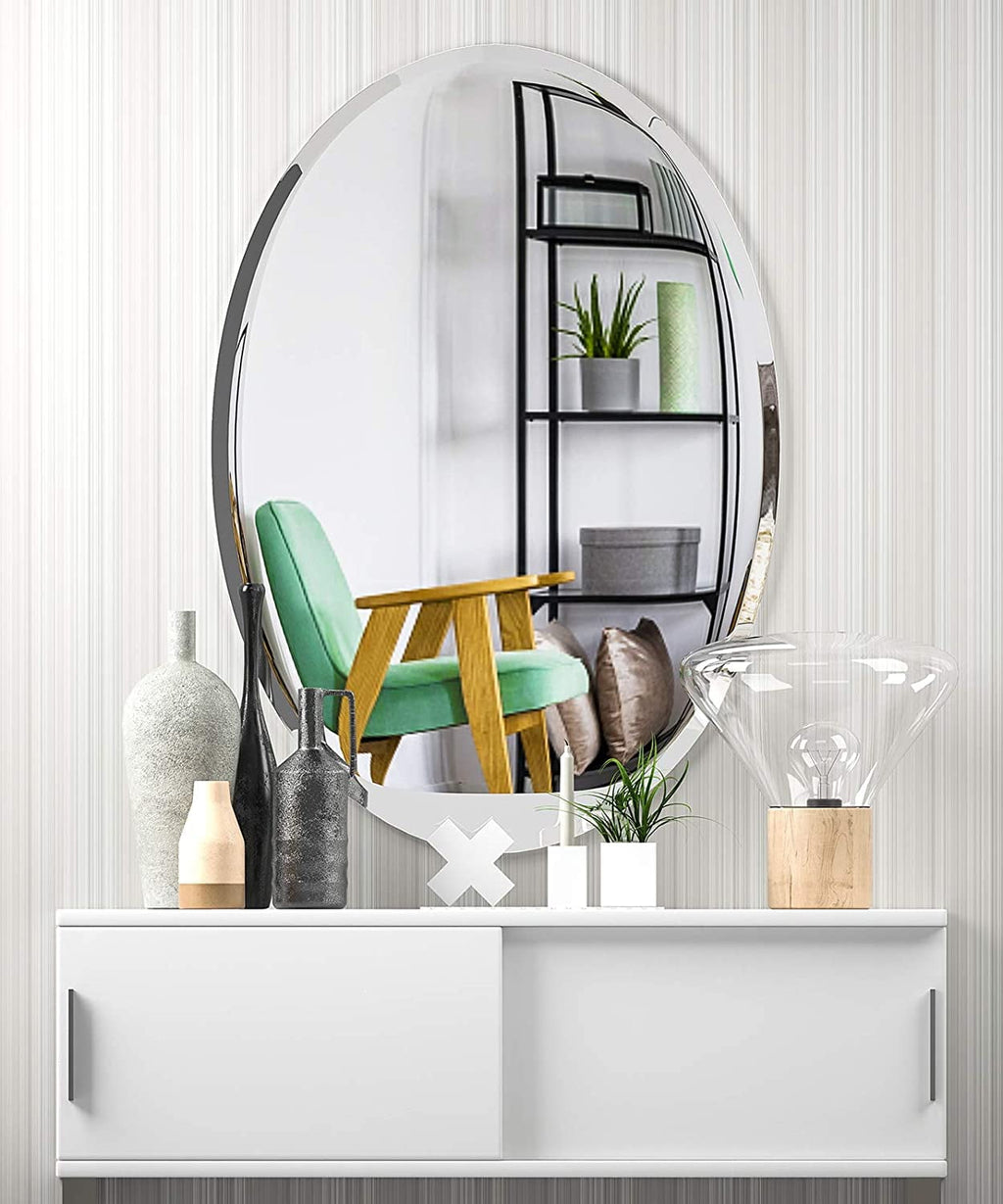 Elladera 20 x 28 Inch Frameless Oval Bathroom Mirror for Vanity, Beveled Edge White