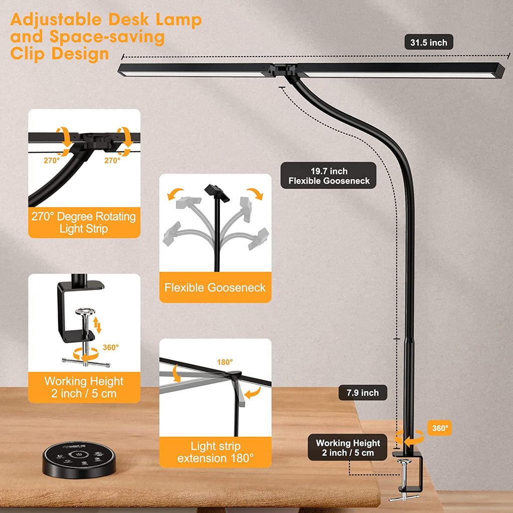 Elladera LED Desk Lamp for Home Office- 24W Architect Table Lamp with Clamp