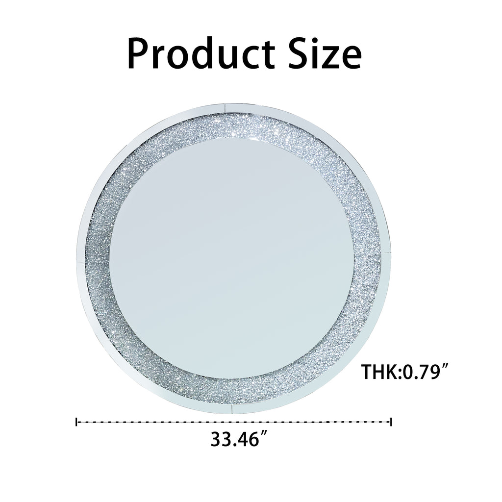 Elladera Modern Crystal Crush Diamond Sparkly Round Silver Wall Mirror- Handcrafted