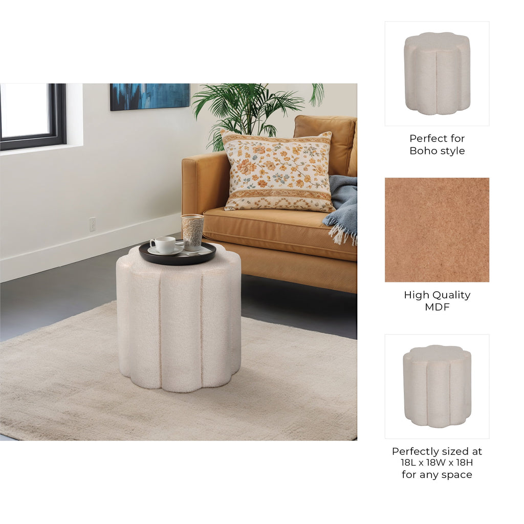 Elladera Petal Shaped Boucle Ottoman for Home Decor- Boho Vanity Chair for Bedroom