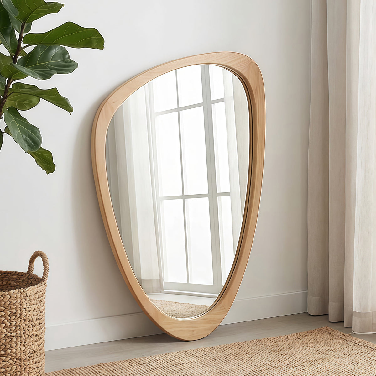 Elladera YIQMI 20x30 inch Teardrop MDF Wood Mirror Irregular Oak Wall Mirror for