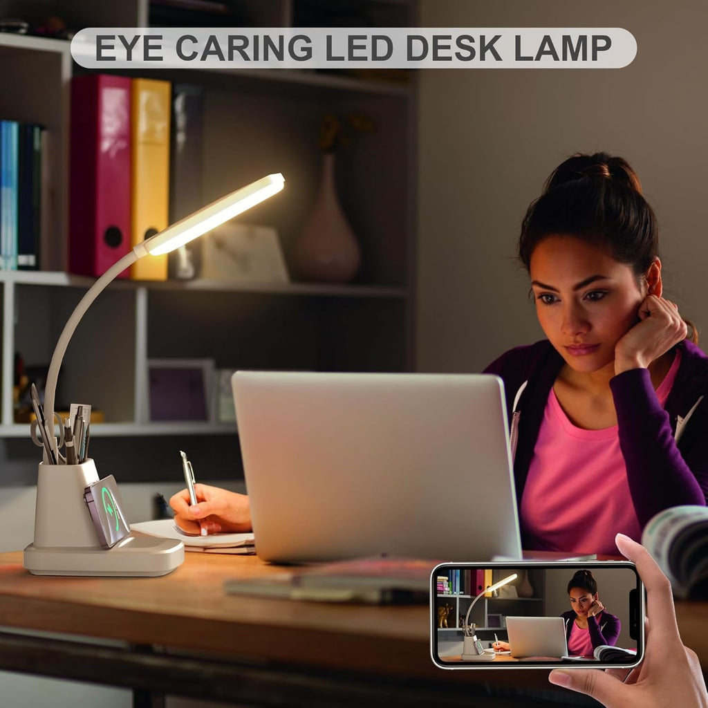 Elladera Desk Lamp with Wireless Charger, LED Desk Lamps for Home Office Eye-Caring