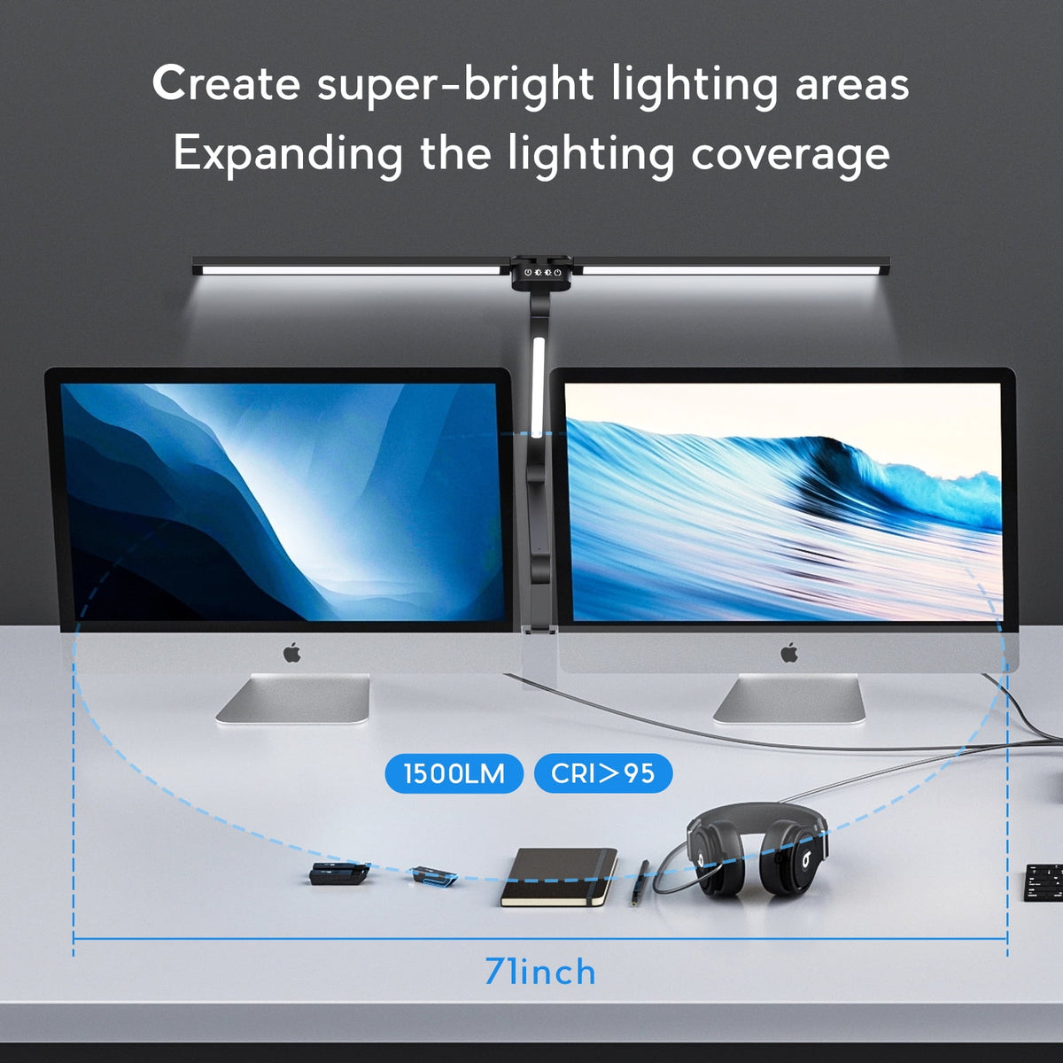 Elladera CAALOGT LED Desk Lamp, Dual Head 3-Light with Remote Control and Stepless