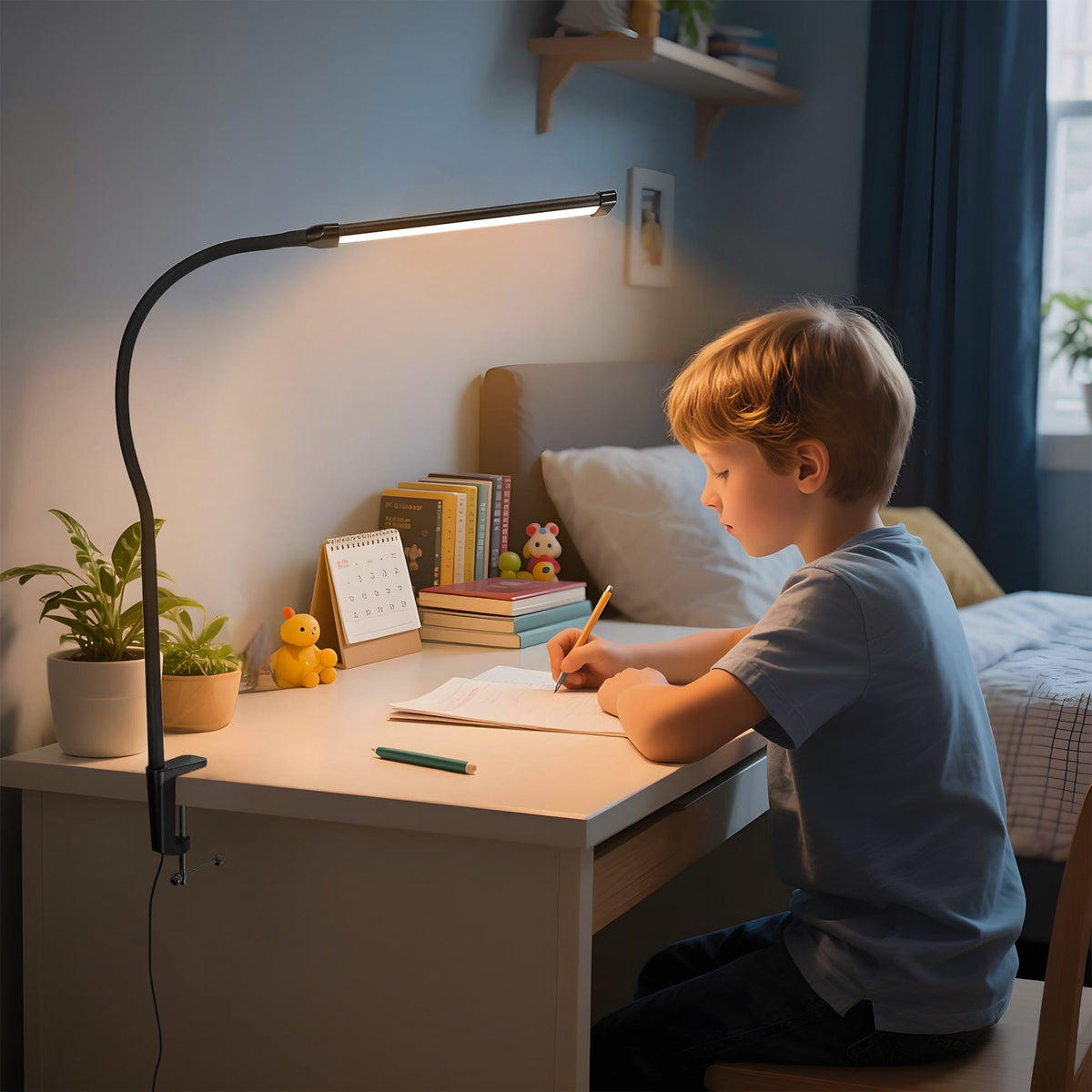 Elladera LED Desk Lamp, Clip-on Desk Lamp with 3 Color & 10 Brightness, Dimmable