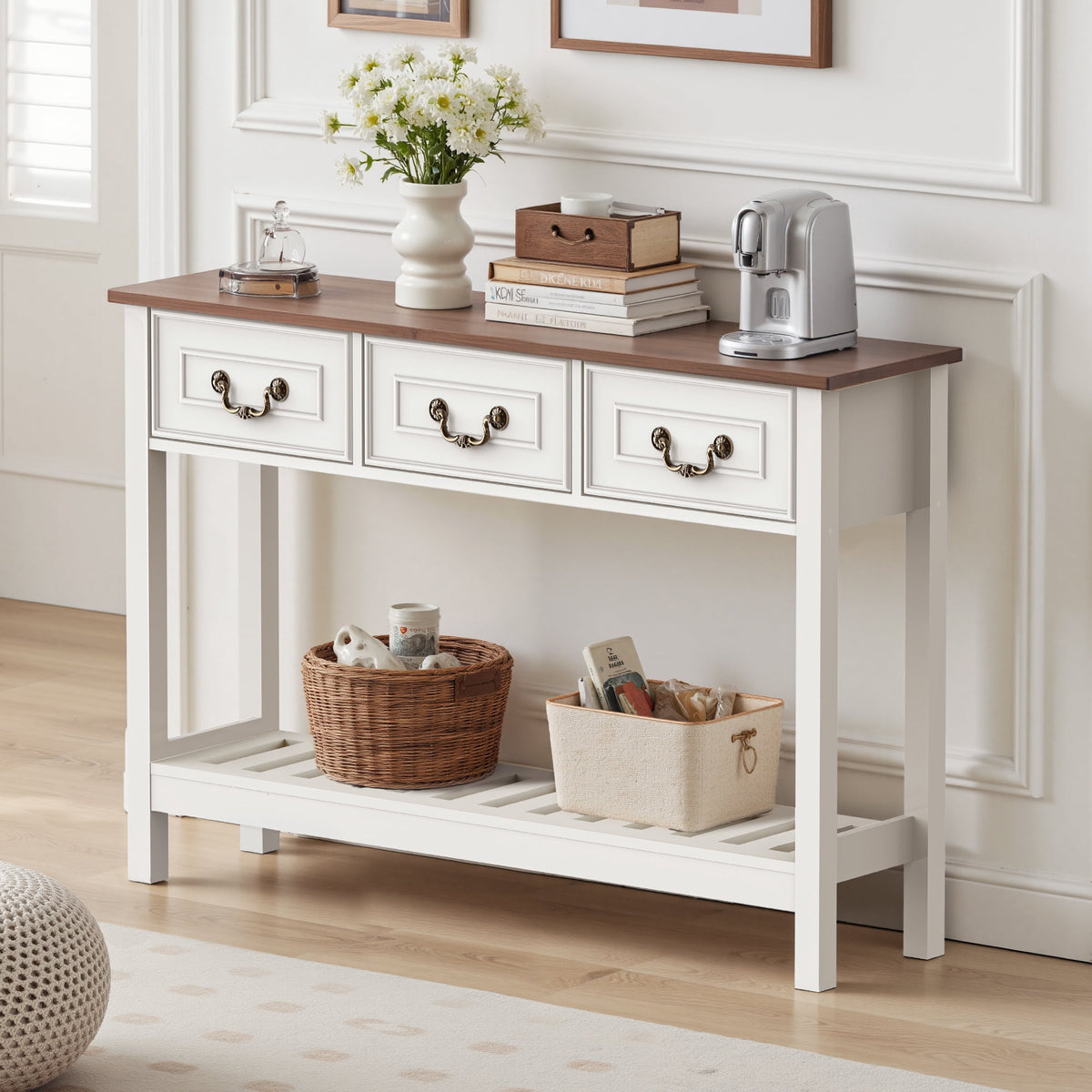 Elladera SPANSPACE Farmhouse Console Table with 3 Drawer, 47'' Entryway Table with