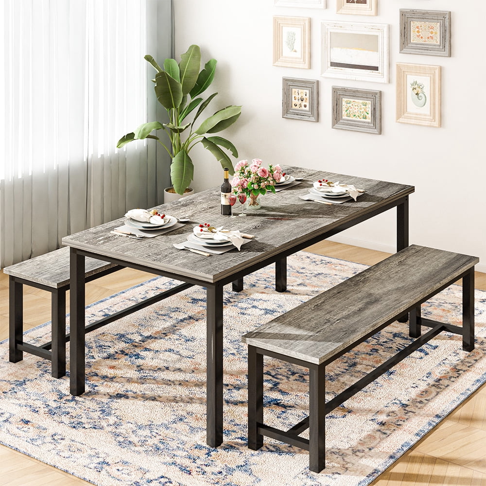 Elladera LinkRomat 3 Piece Dining Room Table Set for 4, 47" Farmhouse Dining Table