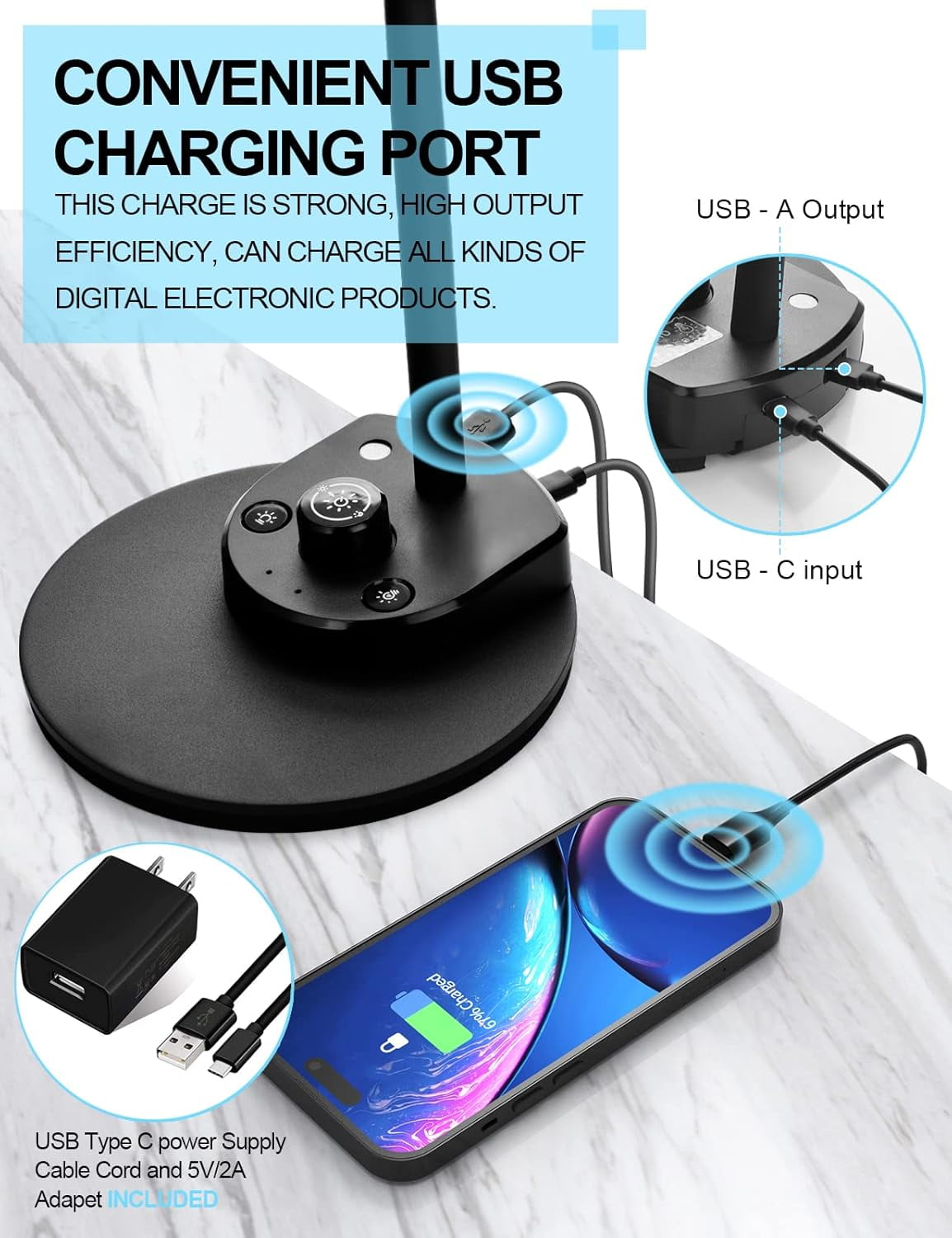 Elladera BOHON LED Desk Lamp with USB Charging Port 3 Color Modes Dimmable Reading