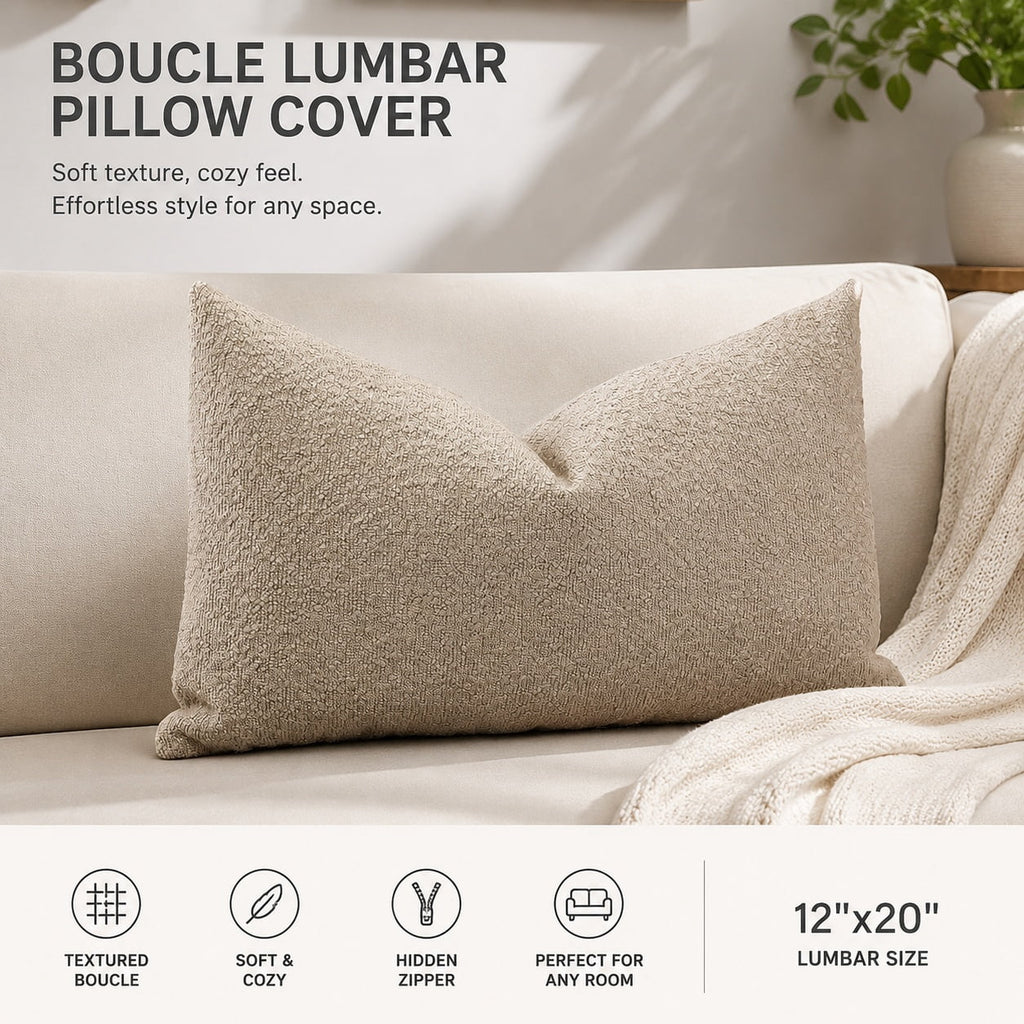 Elladera Set of 1 Textured Boucle Throw Pillow Cover, Square Soft Decorative Couch