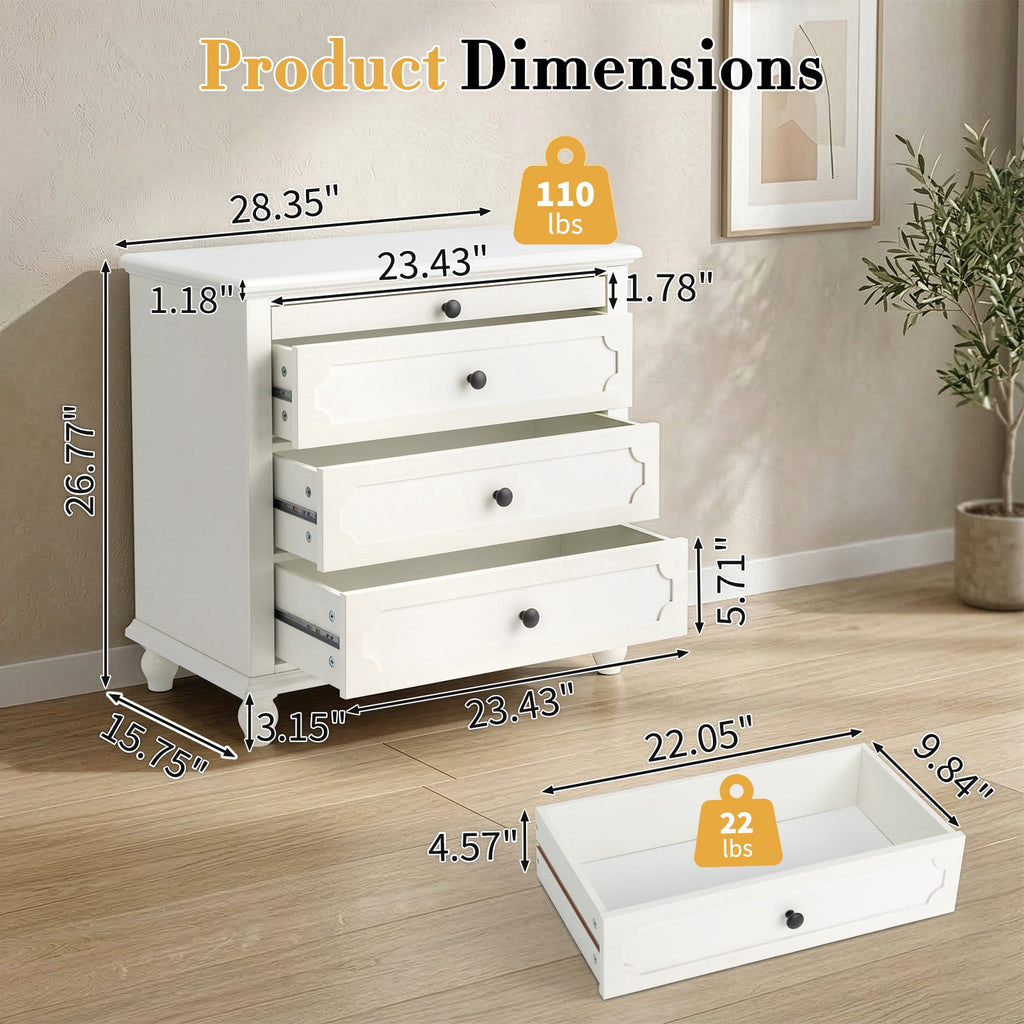 Elladera Solid Wood Nightstand with Outlets & USB Ports, 3 Drawer Traditional