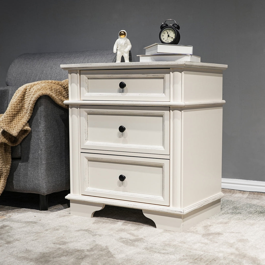 Elladera Solid Wood Nightstand with Outlets & USB Ports, 3 Drawer Traditional