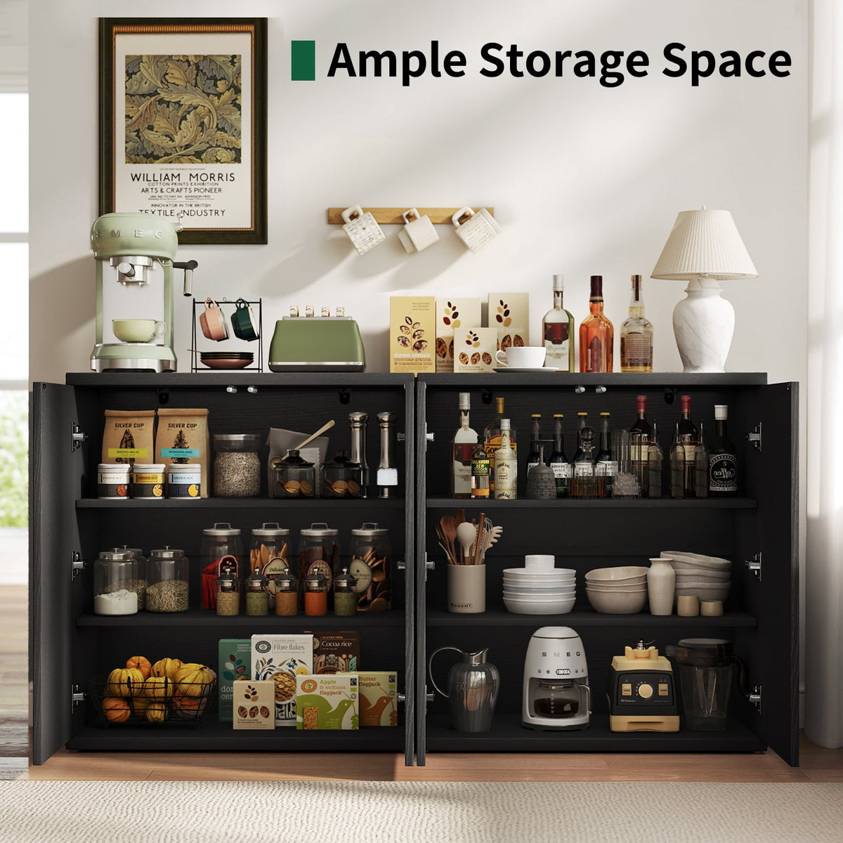 Elladera Sideboard Buffet Cabinet with Doors and Adjustable Shelves, Fluted Small