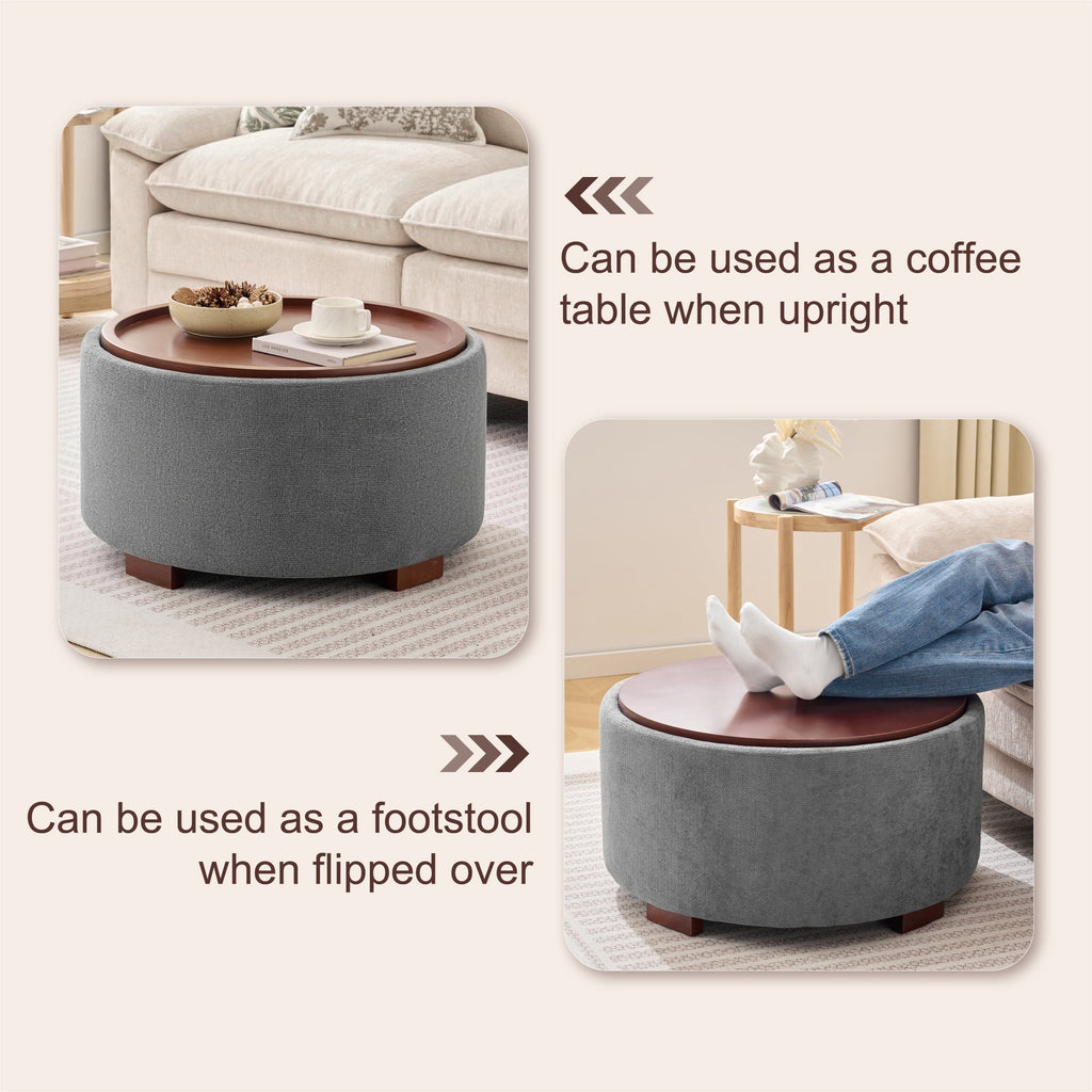 Elladera 29.1 Inch Round Boucle Storage Ottoman Coffee Table with Removable Lid Top