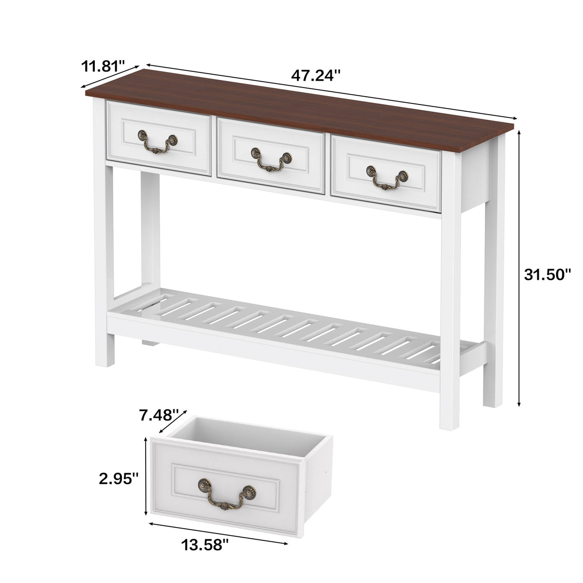 Elladera SPANSPACE Farmhouse Console Table with 3 Drawer, 47'' Entryway Table with