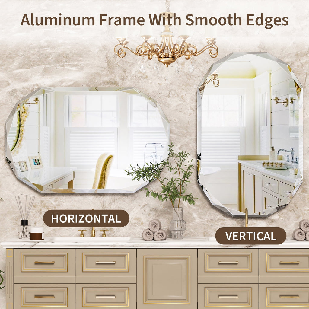 Elladera Antok 20x30 Inch Beveled Edge Frameless Bathroom Vanity Mirror, Wall Mount