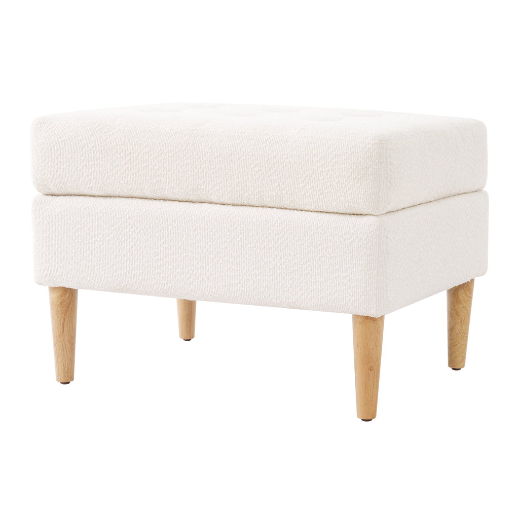 Elladera Christopher Knight Home Tufted Boucle Upholstered Ottoman with Rubberwood