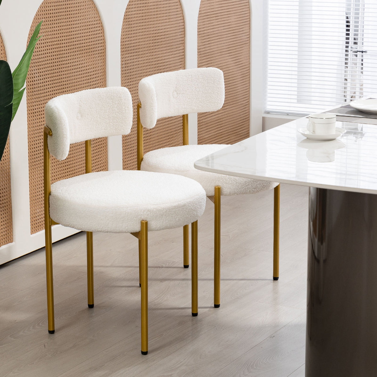 Elladera Homhum Mid-Century Modern Dining Chairs Set of 2, Upholstered Boucle