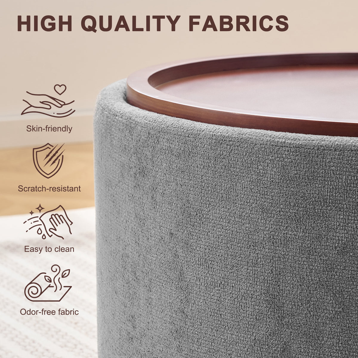 Elladera 29.1 Inch Round Boucle Storage Ottoman Coffee Table with Removable Lid Top