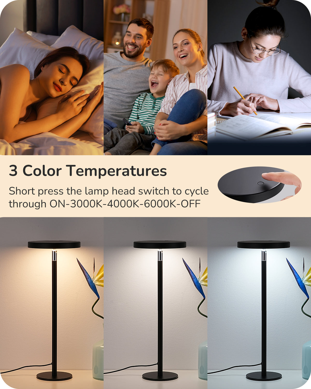 Elladera EDISHINE LED Table Lamp with 2 Adjustable Height, High CRI 90+, 5%-100%