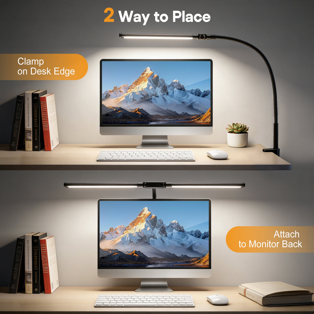 Elladera LED Desk Lamp with Clamp- 24W Dual Monitor Light, Ultra Wide Architect