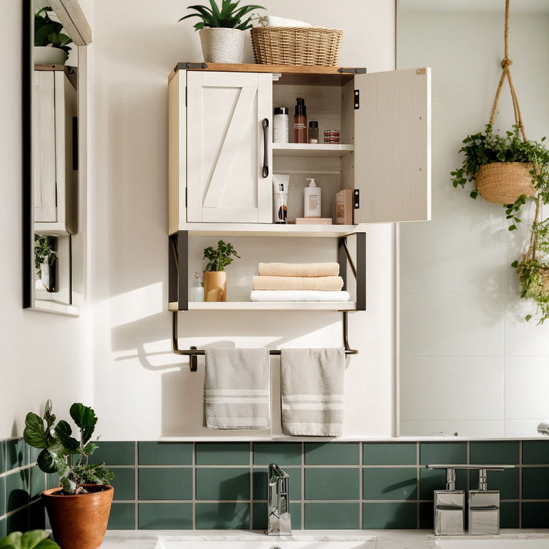 Elladera Farmhouse Bathroom Wall Cabinet, Wall Mounted Organizer 2 Doors, 1 Shelf,