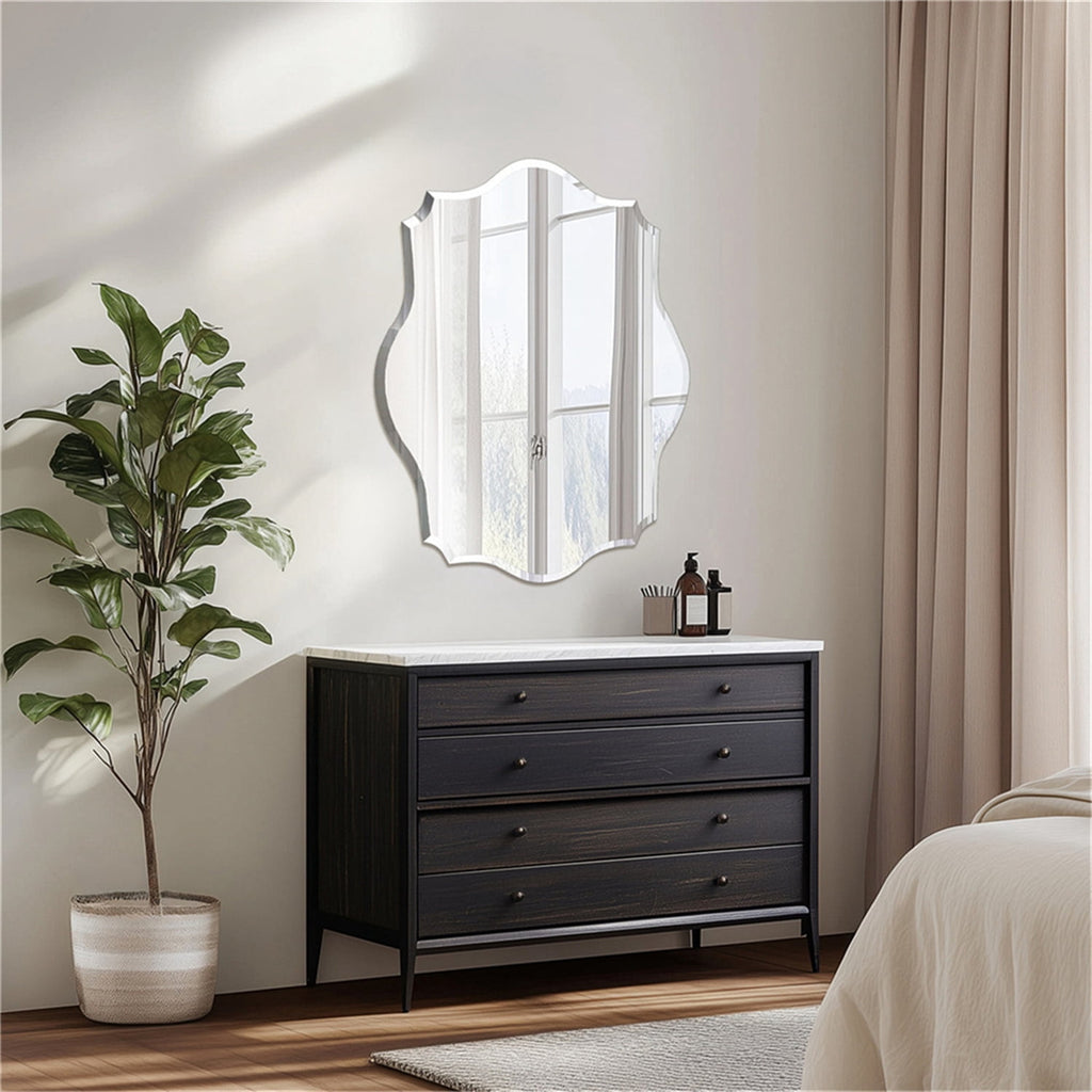 Elladera LUVODI 19.68x27.55 inch Irregular Wall Mirror Scalloped Beveled Edge