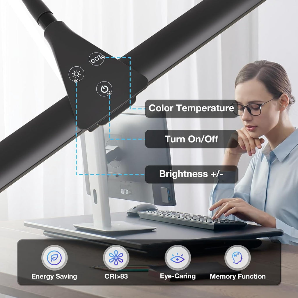 Elladera LED Desk Lamps for Home Office, Double Head Monitor Light- Flexible Hose,